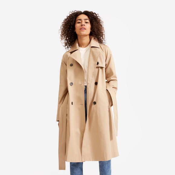 EVERLANE The Modern Trench Coat Long Belted Pockets in Khaki Tan Size Small NEW